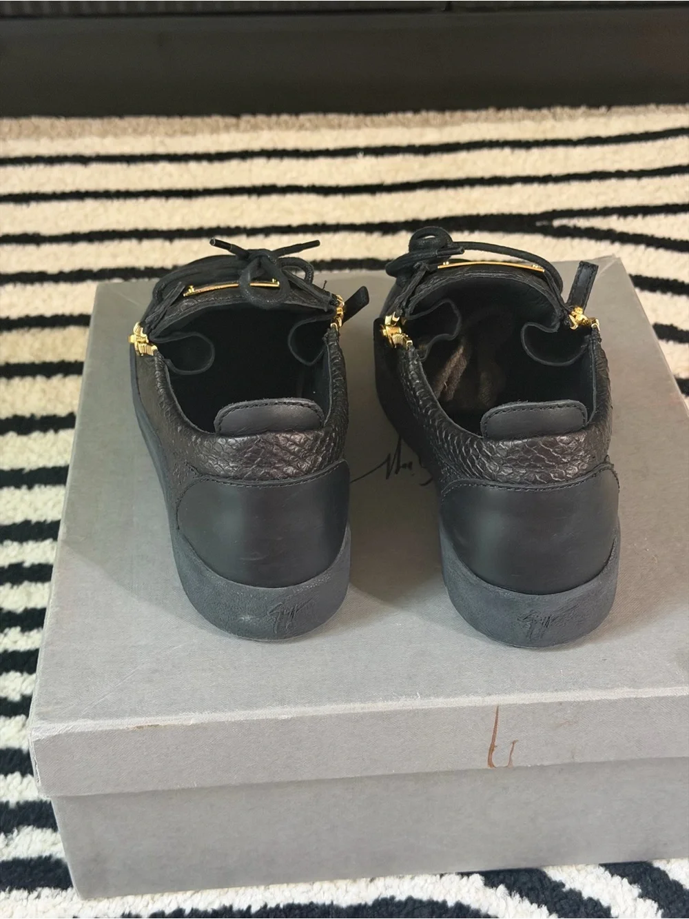 Giuseppe Zanotti Black Leather Low-Top Sneakers with Gold Hardware